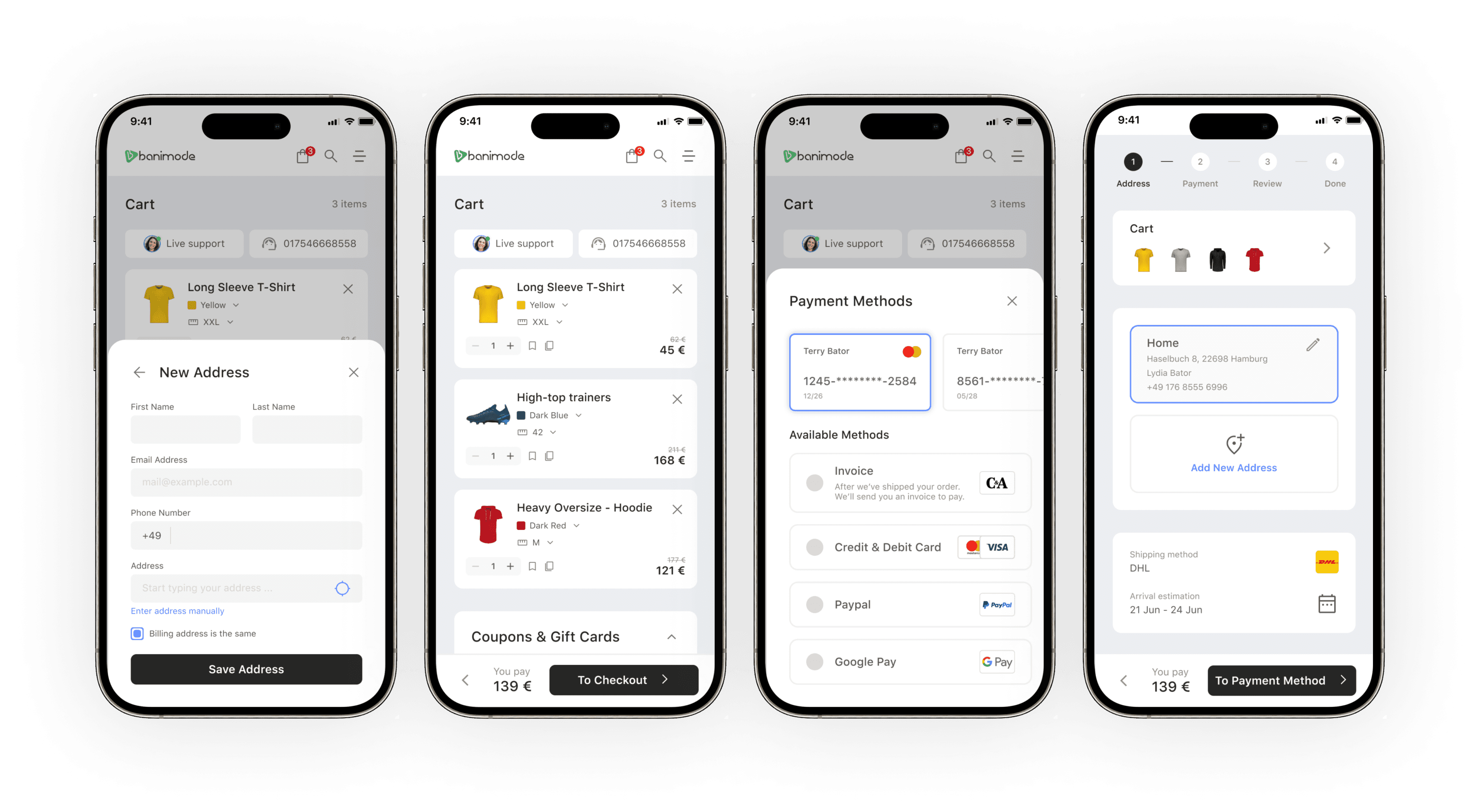 High-fidelity checkout mockups