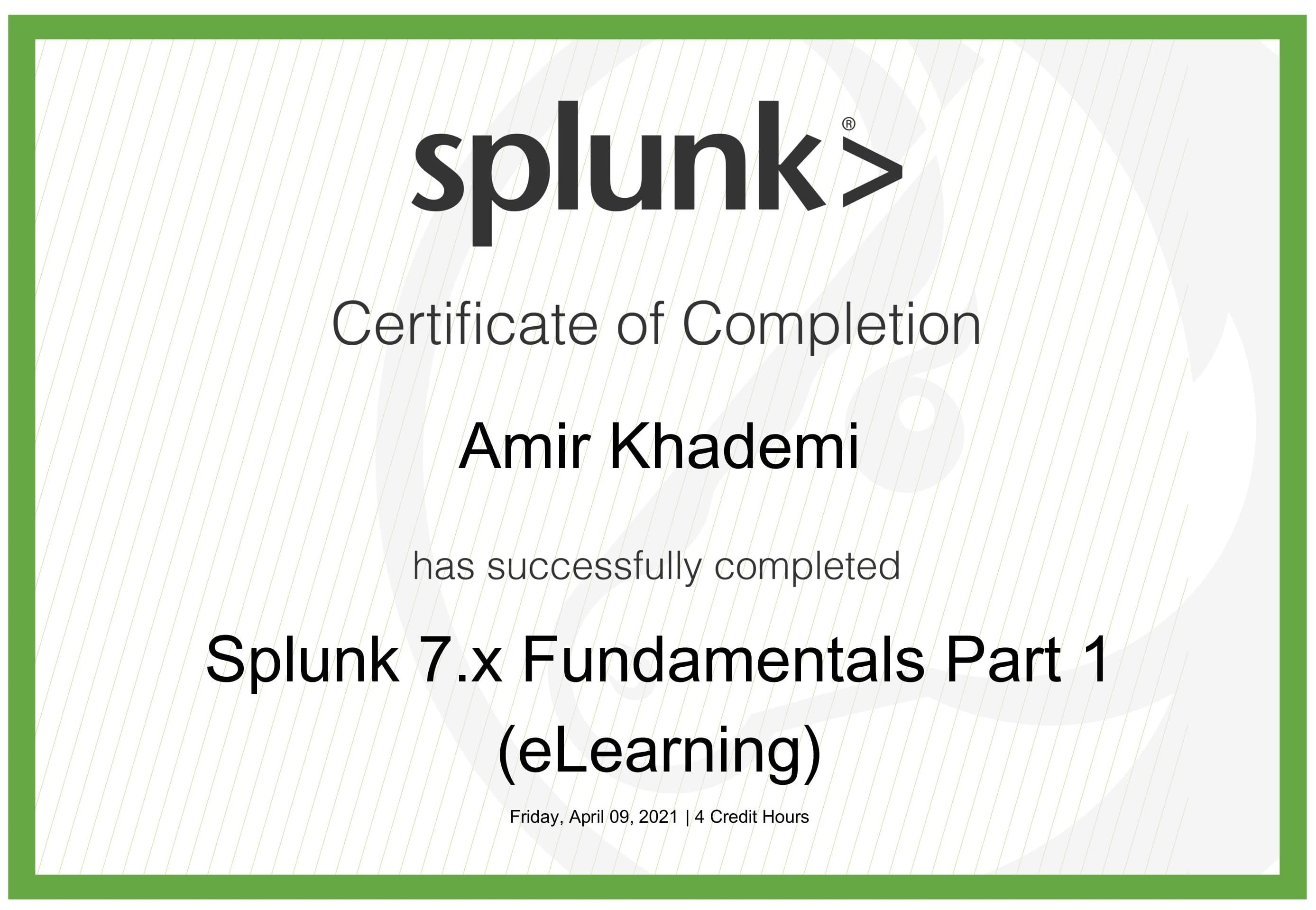 Splunk course certificate
